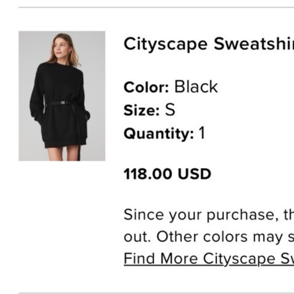 Alo Black Long Sleeve Cityscape Sweatshirt Dress Tunic EUC